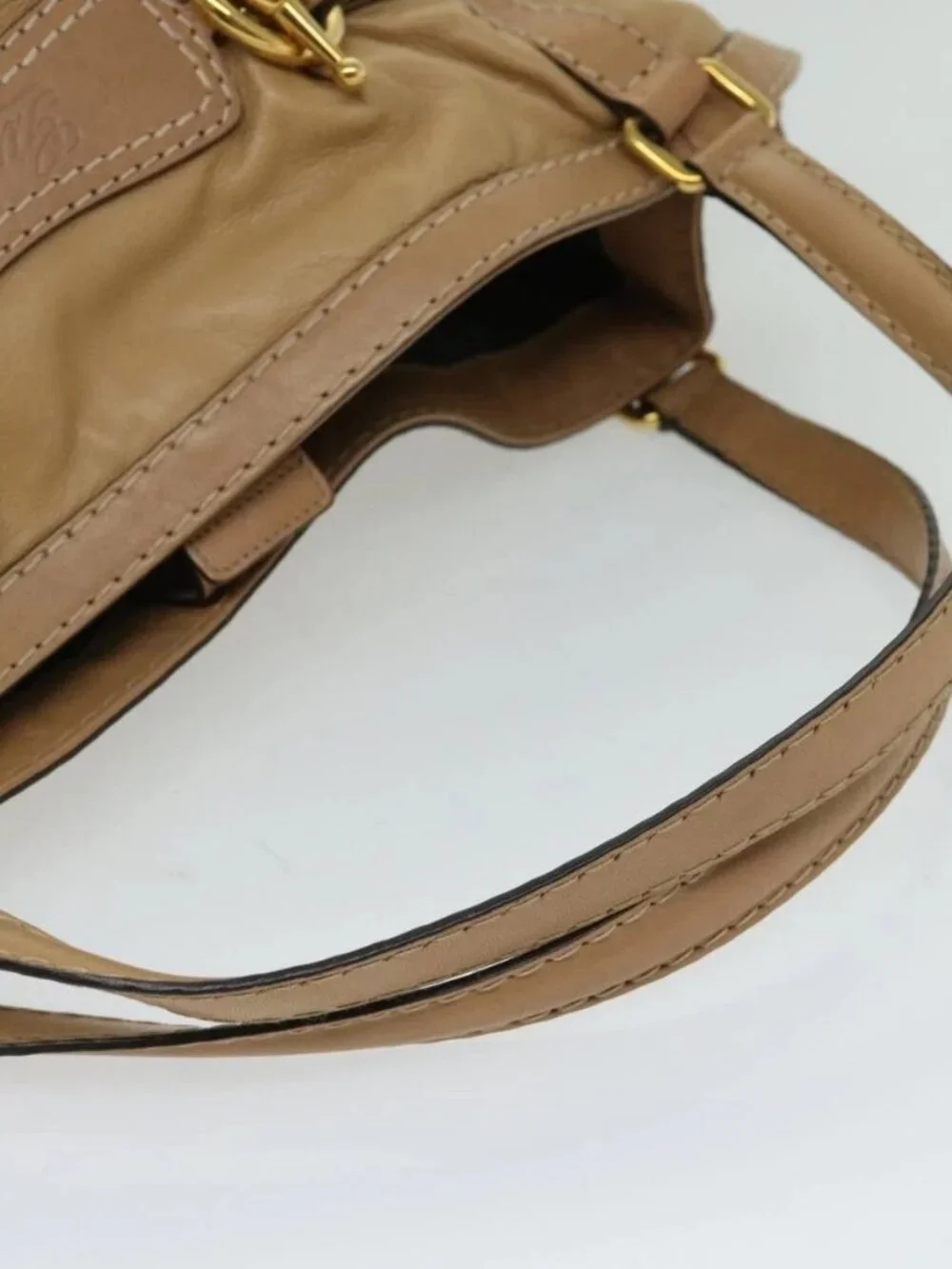 GUCCI Horsebit Shoulder Bag Leather Beige 203546 Auth fm3198